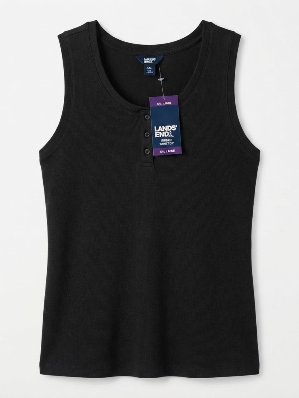 Lands’ End Women’s XXL 20 Black Ribbed Tank Top Henley Sleeveless NWT